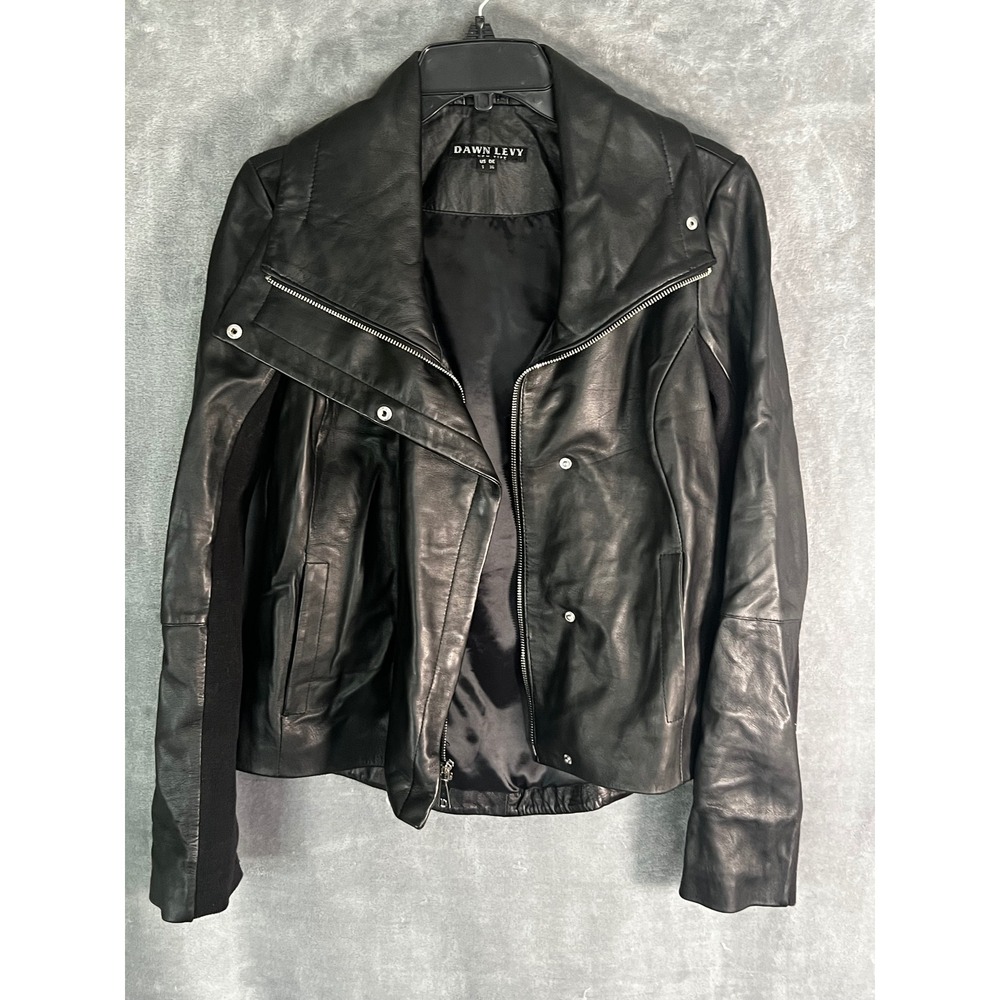 Dawn Levy Genuine Leather Moto Jacket S Black Asymmetric Zip Stretch Rocker